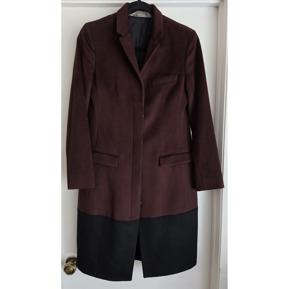 Reed Krakoff Size 4 Burgundy Black Long Coat Overcoat Italy Wool Cashmere Luxe